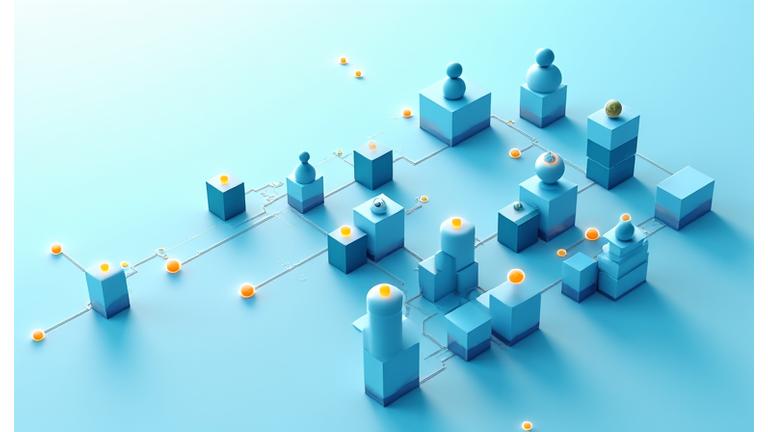 Abstract depiction of interconnected business modules on a digital interface, symbolizing comprehensive curriculum for an Executive MBA in Berlin