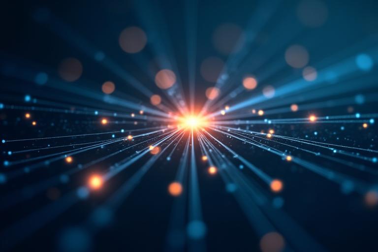 Ein komplexes, aber strukturiertes Netzwerk aus Verbindungen und Symbolen, das die verschiedenen Phasen der Beratung und Implementierung darstellt, mit einem Fokus auf die Unterstützung und Begleitung des Kunden durch den gesamten Prozess, visuell verankert durch die markanten Farben der Nyfira Academy.