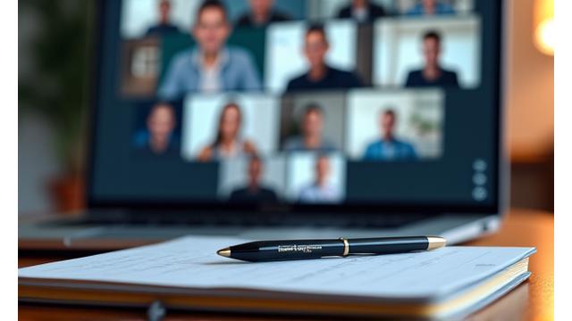 Bildschirm mit Personen in einem Online-Meeting, Webinar-Ansicht